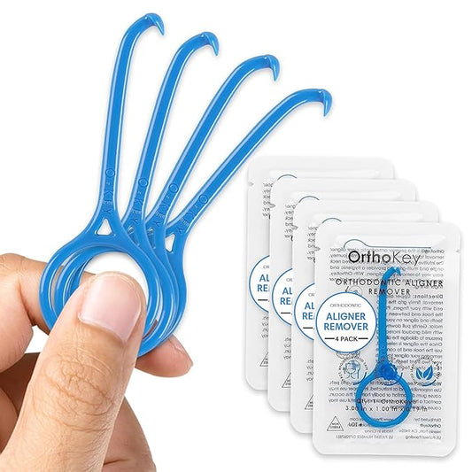 OrthoKey Clear Aligner Removal Tool - Dental Grade Invisalign Remover for Invisible Braces, Retainers, and Aligners, Blue (4-Pack)