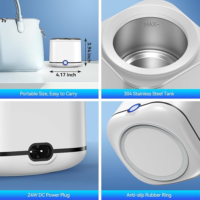 Ultrasonic Retainer Cleaner, 48kHz Retainer Cleaner Machine for Dentures, Mouthguard, Braces, Night Guard, Toothbrush, Jewelry with 7.8OZ Dental Cleaning Pod-Cool White