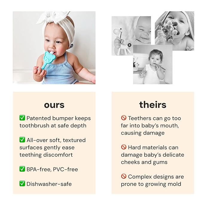 oogiebear Infant-to-Toddler Training Teether Toothbrush - 0-2 Years - 360° Soft Silicone, Promotes Safe Brushing, Baby & Kids Health - Teddy Bear Design Oral Care - 1 Unit