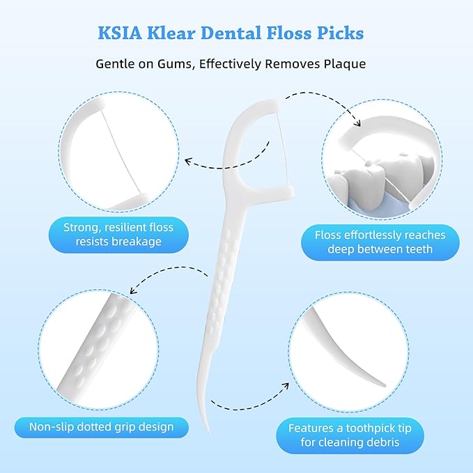 KSIA Klear Dental Floss Picks, 50 Count Tooth Picks Flossers, Dental Floss Cleaner, Dental Flossers for Family, Keep Teeth Clean, Remove Food and Plaque, with 1 Portable Sealed Pouch