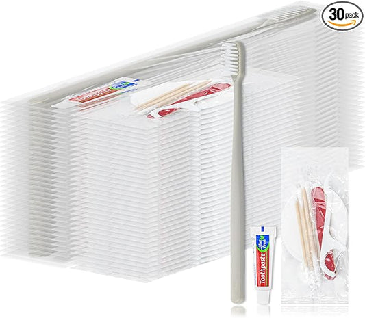 Disposable Toothbrushes, Toothbrush and Toothpaste, Toothbrush and Toothpaste Travel, Comes with Hotel Vanity Set, Individually Packaged, Suitable for Hotel, Home, Camping, Travel (30-Pack)