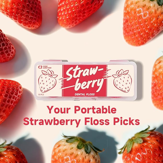 Travel Floss Picks, Strawberry Flavor, Dental Floss for Adults, 120 Count (3 Boxes of 4 Travel Packs)