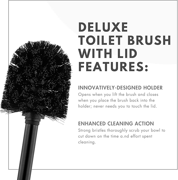 ToiletTree Products Deluxe Toilet Brush with Lid - Black 2 Pack