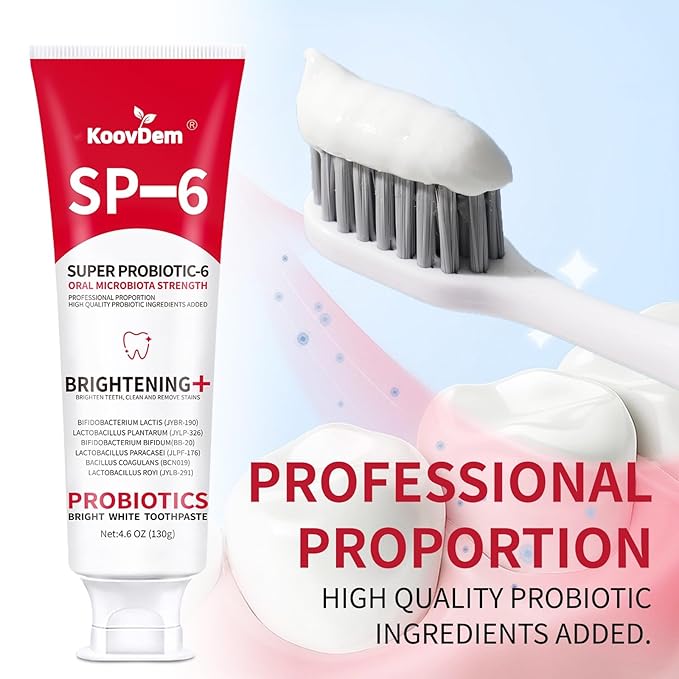 2025 New Sp-6 Probiotics Whitening Toothpaste-Fluoride-Free, Enhanced Formula with 6 Probiotics for Gum Care & Fresh Breath, Fresh Mint Flavor(1PC)（Red）