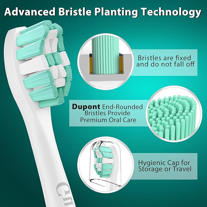 Toothbrush Heads for Philips Sonicare Replacement Heads, C2 Brush Head Compatible with Phillips Sonicare Click-on 4100 5100 6100 Electric Toothbrush, 4 Pack, White