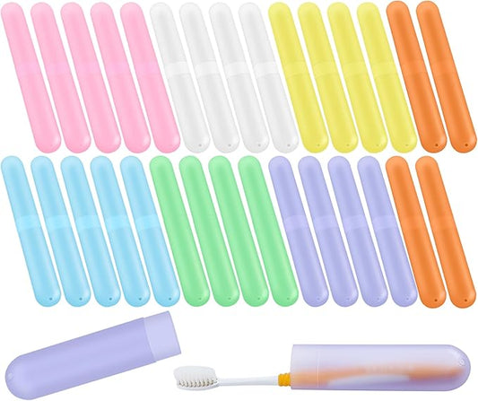 30 Pack Travel Toothbrush Case, Plastic Portable Toothbrush Holder, Dust Proof Breathable Storage Container for Camping School Bathroom Home,7 Colors