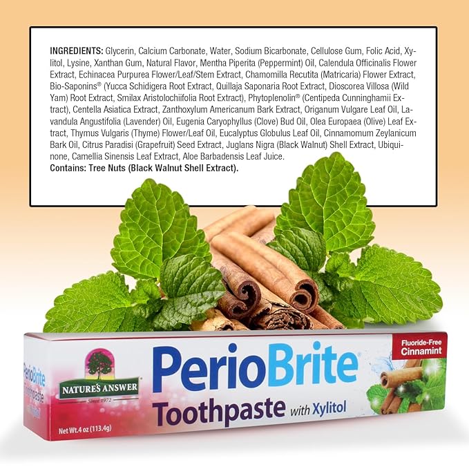 Nature's Answer Periobrite Toothpaste, Cinamint, 4 Ounce, (2 Pack) | Teeth Whitening | Fresh Breath | Stain Removal