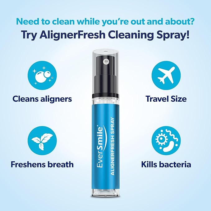 EverSmile AlignerFresh Cleaning Spray for Invisalign and All Clear Aligners and Retainers – On-the-Go Cleaning & Teeth Whitening, Kills Bacteria, Fights Bad Breath – Mint Flavor, 10ml (1 Pack)
