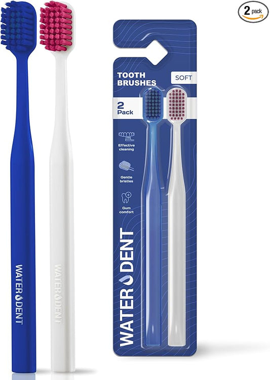 Medium Soft Toothbrush for Adults | Ultra-Dense Rounded Bristles | Gentle on Gums | Deep Plaque Removal | Whiter Smile | Suitable for Braces | 2 Pack Multicolor