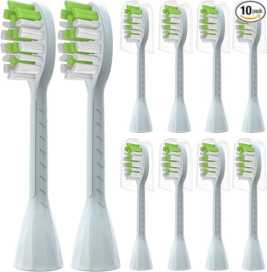 Toothbrush Replacement Heads Compatible with Philips One Series Sonicare Battery Toothbrush BH1022/03, 10 Pack Replacement Heads, Soft Bristles, Mint Light Blue