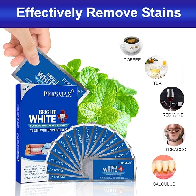 Teeth Whitening Strips – Professional Dentist Approved, Gum-Safe Formula, 28 Non-Slip Strips Kit, 14 Treatment, Pain-Free Express Whitening in 30 Min, Easy to Use for Bright Smile