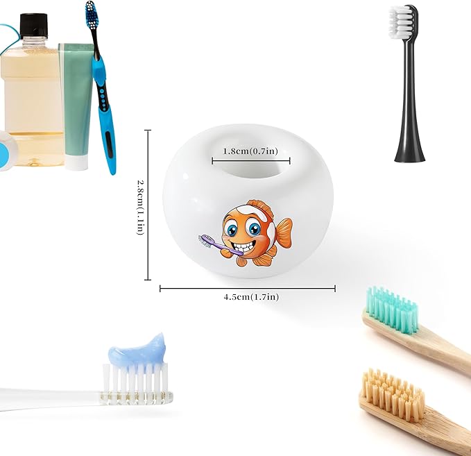 2PCS Ceramic Toothbrush Holder, DQELFA Mini Sleek Toothbrush Holder Stand for Bathroom and Countertop Organizers, White (Stylish Sea-Themed Designs)