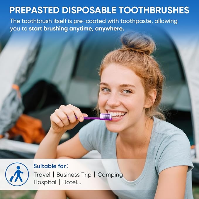 Navona 150 PCS Prepasted Disposable Toothbrushes with Toothpaste, Premium Bulk Toothbrushes Individually Wrapped, Single Use Bulk Toothbrush for Travel, Guests, Hotel, Camping