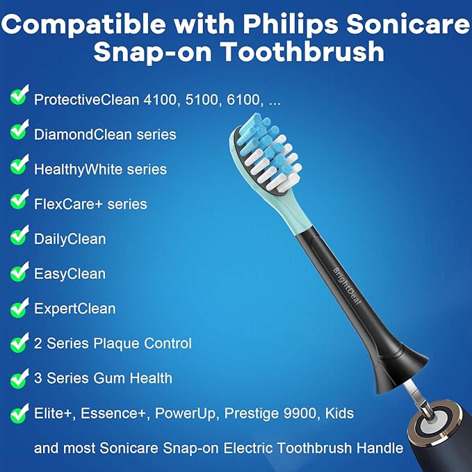 BrightDeal Replacement Heads for Philips Sonicare ProtectiveClean 4100 5100 6100 DiamondClean 9500 ExpertClean 7500 FlexCare HealthyWhite Electric Sonic Toothbrush C3 G3 W3 C2 G2 Brush, Black, 6 Pack