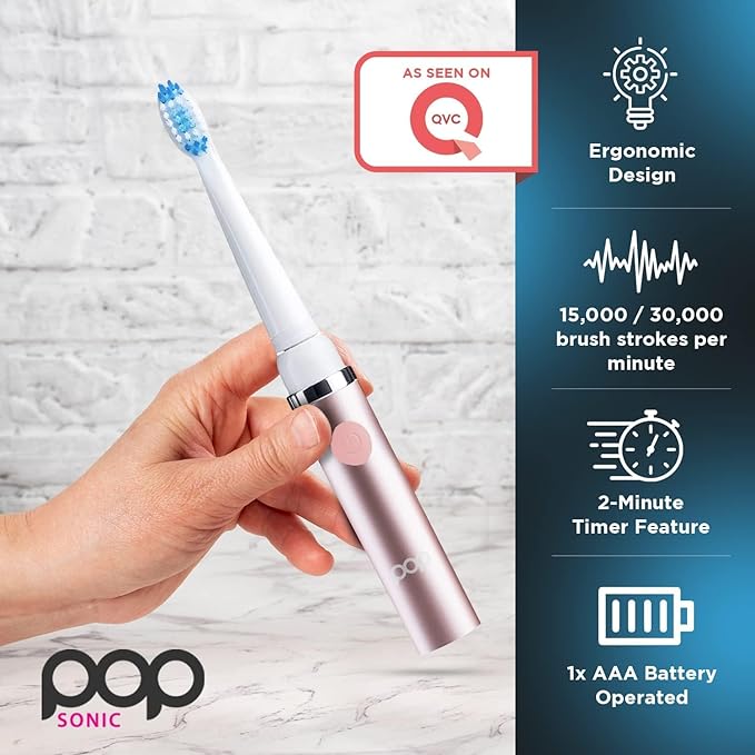3-Pack Pop Sonic Electric Toothbrush (Rose + Navy Blue + Black) - Travel Toothbrushes w/AAA Battery | Kids Electric Toothbrushes with 2 Speed & 15,000-30,000 Strokes/Minute, Dupont Nylon Bristles