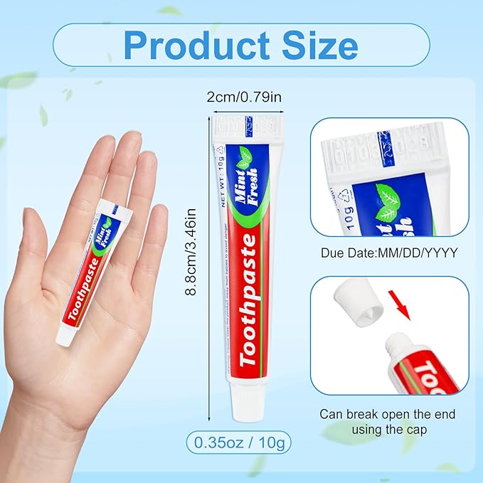 30 Tubes Bulk Travel Size Mini Toothpaste, 0.35 oz Disposable Mint Flavor Pocket Teeth Paste Small Essential Toothpaste for Travel, Home/Hotel/Guests/Charity/Homeless/Camping Oral Care (Single Use)