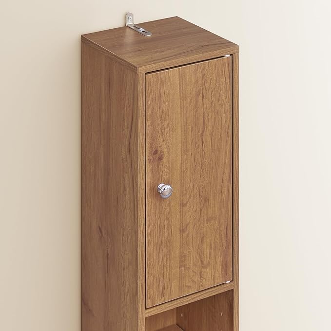 SoBuy Bathroom Narrow Storage Cabinet Skinny Tall Unit with Adjustable Shelves Slender Anti-Tipping Floor Standing Cupboard, Natural BZR34-PF