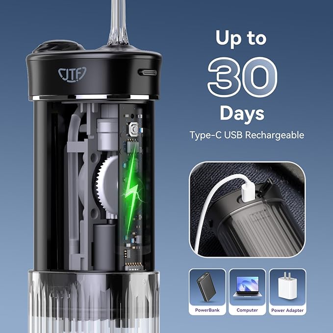 Portable Mini Water Dental Flosser for Teeth Cleaning Pick,Travel Oral Irrigator with Telescopic Water Tank,4 Modes and Waterproof Design - Perfect for Braces,Bridges,and Dental Care (Black)