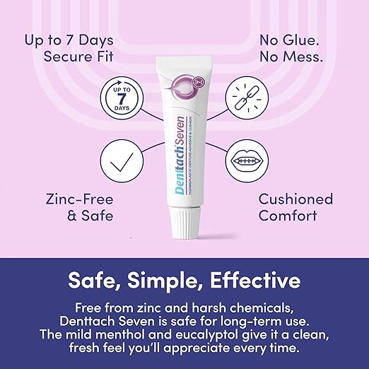 Denttach Seven Denture Adhesive, Thermoplastic Denture Cushion and Reliner, Upper and Lower Denture Comfort for Up to 7 Days, Zero Glue, Zinc Free (2)