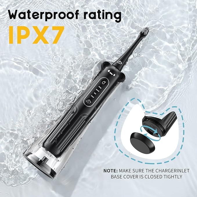 Dog Tooth Brushing Kit, 3-in-1 Dog Electric Toothbrush with Water Flosser, Dog Teeth Cleaning Tools with 3 Modes, Deep Cleaning Kit for Dogs and Cats, IPX7, 1100mAh Battery, Black