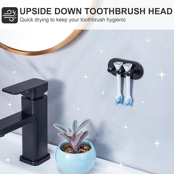 Electric Toothbrush Head Holder, Toothbrush Holders Wall Mounted, Adhesive Tooth Brush Head Holder Organiser, Electric Toothbrushs Holder, Shower Tooth Brushing Holder (Black, Small)