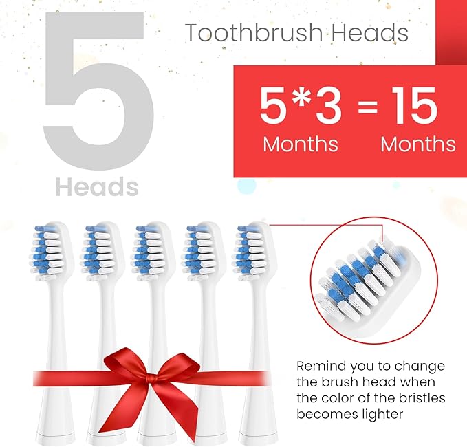 Harobey Replacements Toothbrush Heads for Waterpik Complete Care 5.0/9.0 (WP-861/CC-01), STRB-5WW, Pack of 5, White