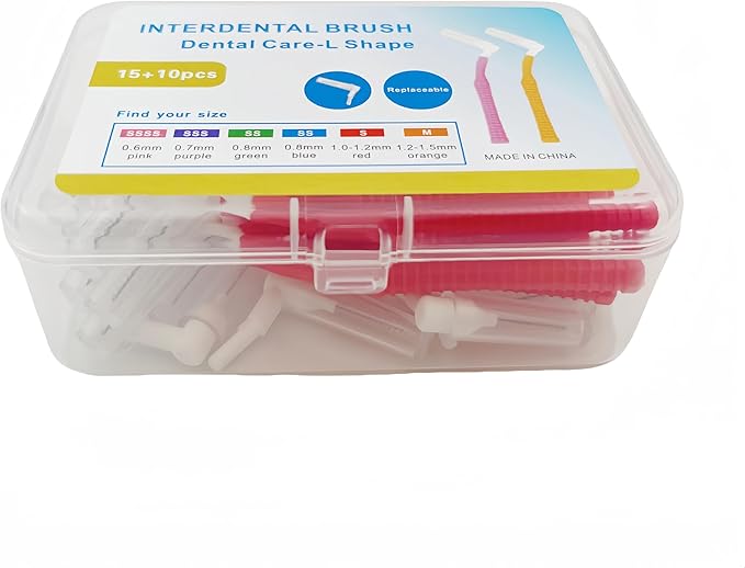 L Angled Reusable Braces Dental Brush Flosser - Cleaner Interdental Toothpick Flossing Head Oral Toothpick Cleaners (1.0mm Red, Normal)