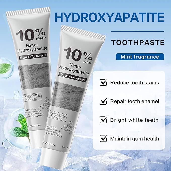 2 Pcs 10% Hydroxyapatite Toothpaste, Nano-Hydroxyapatite Toothpaste for Advanced Enamel Protection,New Upgraded Formula,Gentle Mint,Fresh Breath