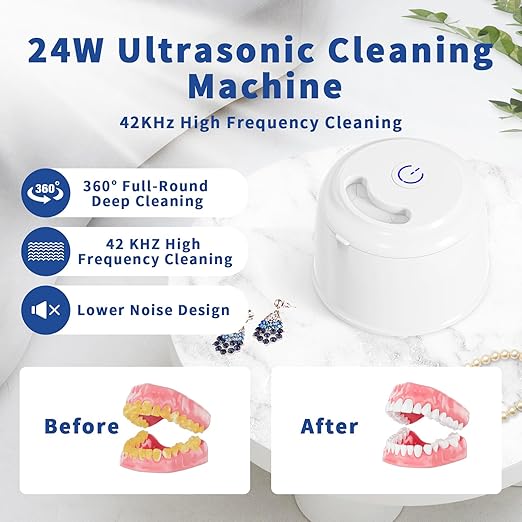 DK SONIC 200ML Ultrasonic Cleaner,24W Household Ultrasonic Denture Cleaner with Degas Modes and One-Touch Operation for Cleaning Jewelry,Retainer,Coins