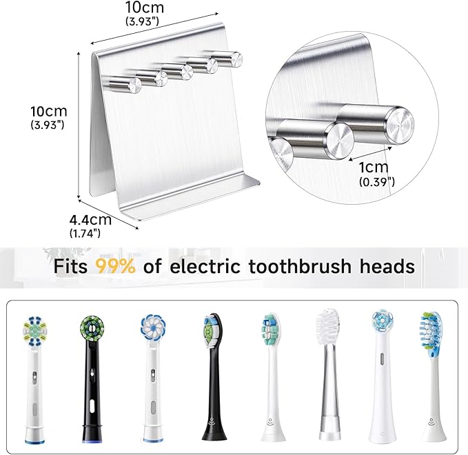 Electric Toothbrush Head Holder Adhesive or Tabletop, Tooth Brush Holder for Bathroom, Electric Toothbrush Holders Wall Mounted, Tooth Brushing Holder, Brush Head Holder (Silver, Large)