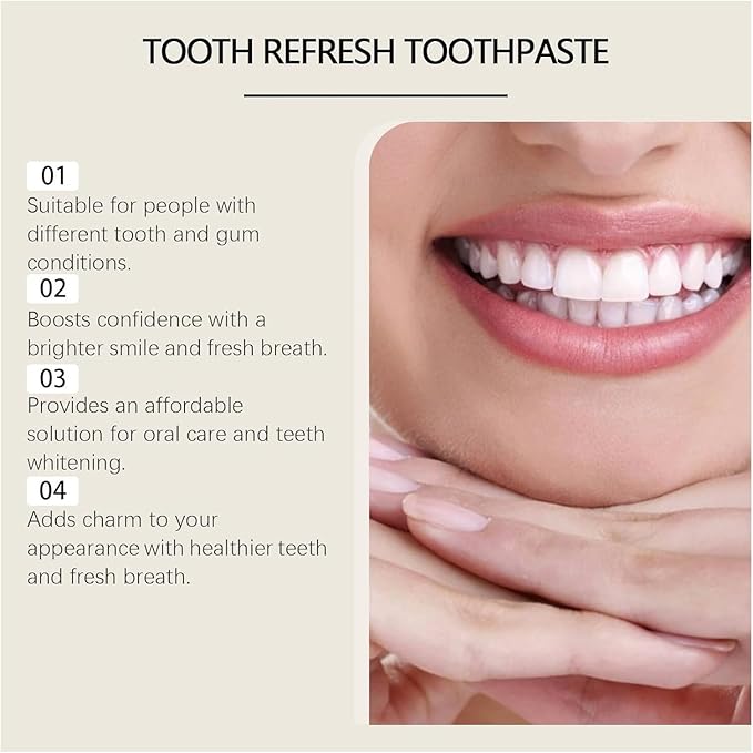 Tooth Refresh Toothpaste, Fresh Breath Whitening Formula, Natural Oral Care with Enamel Repair, Removes Coffee Tea Wine Stains, Deep Cleaning, 3.5 Oz (1 pcs)