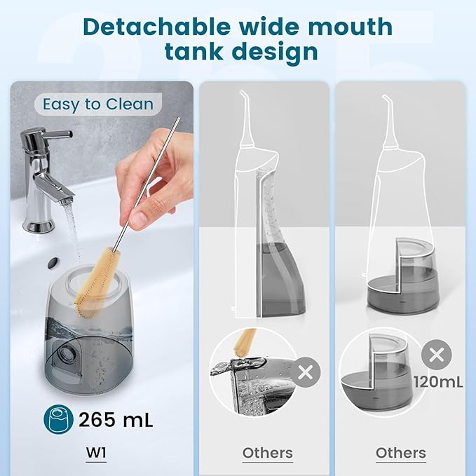 Water Flosser Cordless - 265ml Portable Water Flosser for Teeth with 6 Nozzles, 1400 Pulses/Min, 4 Modes, IPX7 Waterproof, 60-Day Battery for Braces, Sensitive Gums, Travel & Family Use