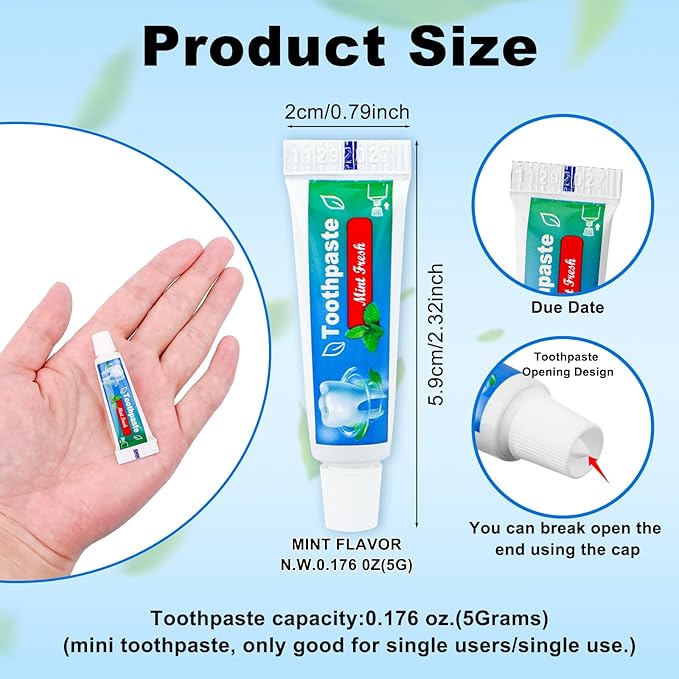 0.176 oz Bulk Travel Size Toothpaste,50 Tubes 5 Grams Extra Small Toothpastes Travel Size Bulk Mint Flavor Mini Disposable Toothpaste for Hotel,Guests,Homeless,School(Too Small,Only be Single Use)