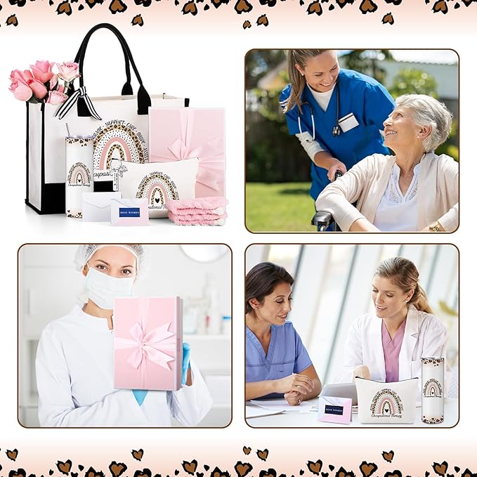 Geiserailie 8 Pcs Christmas Occupational Therapist Gifts for Women Including Large Tote Bag Cosmetic Bags Tumbler Cup Plush Socks Metal Keychain Card and Envelope for Christmas OT Thank You Gifts