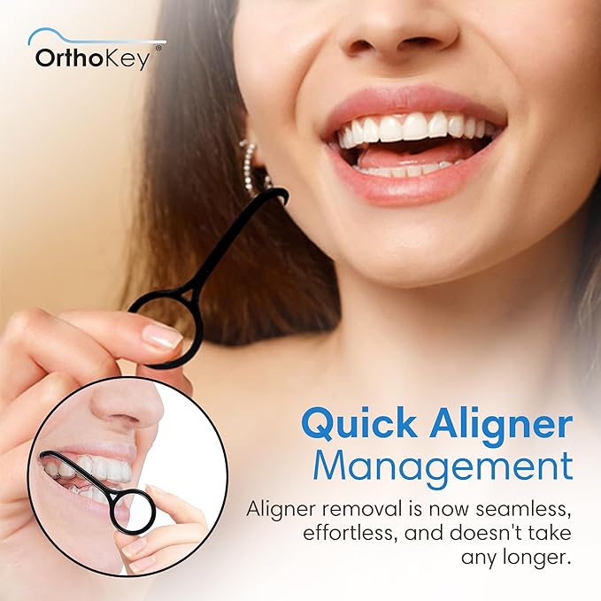 OrthoKey Retainer & Aligner Removal Tool - Dental-Grade Orthodontic Supplies for Invisible Braces, Cleaning & Travel - Bracket & Denture Remover (2-Pack) Black