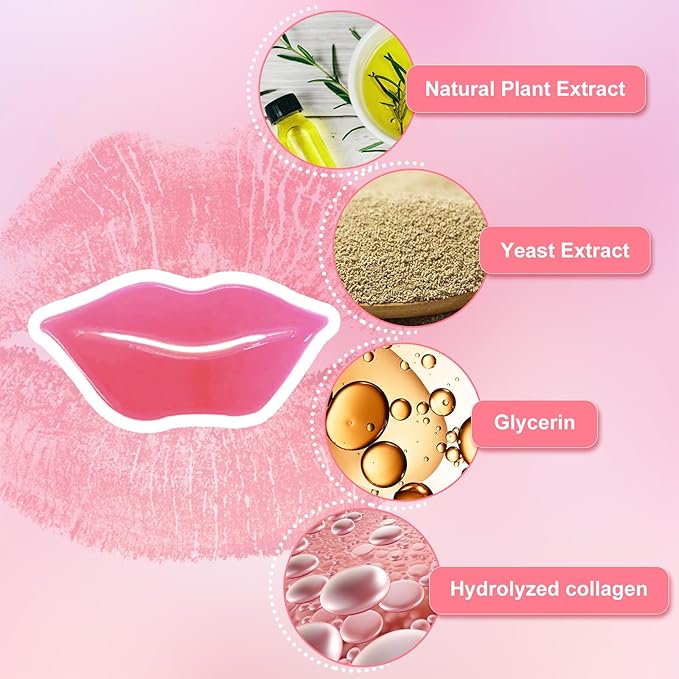 30 PCS Lip Mask Collagen Lip Masks Sheet for Dry Lips, Gel Lip Mask Pack for Remove Dead Skin, Moisturizes and Lightens Lip Lines, Pink