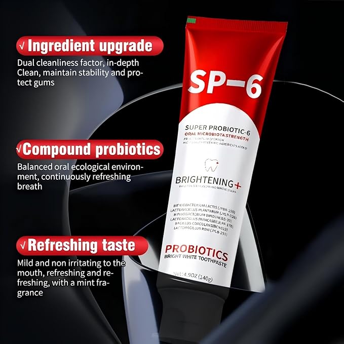 Sp-6 Probiotics Whitening Toothpaste, Sp-6 Ultra Whitening Toothpaste, Enhanced Formula with Enamel-Safe, Fluoride-Free, Fresh Breath Mint Flavor for Oral Health (3)