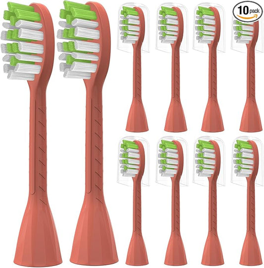 Toothbrush Replacement Heads Compatible with Philips One Series Sonicare Battery Toothbrush HY1100, 10 Pack Replacement Heads, Soft Bristles, Orange Red