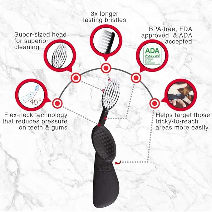 RADIUS Toothbrush Flex Brush Left Hand Black/White 1 Unit| Designed to Improve Gum Health and Reduce The Risk of Gum Disease (Pack of 2)