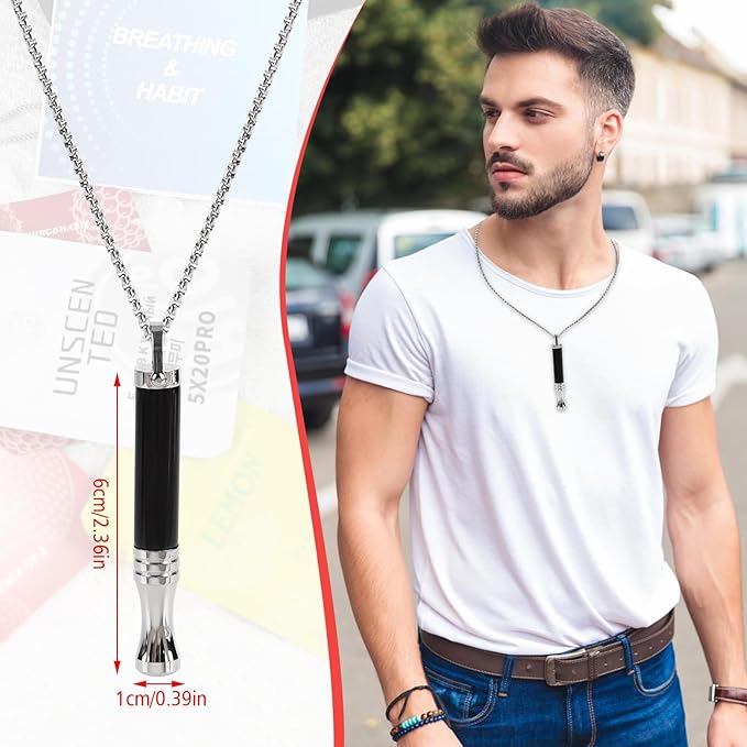 Breathe Free Necklace | Smoke-Free Breathing Aid with 7 Flavored Cartridges for Relaxation, Mindfulness, and Oral Comfort | Reusable Sensory Device for Calm and Focus