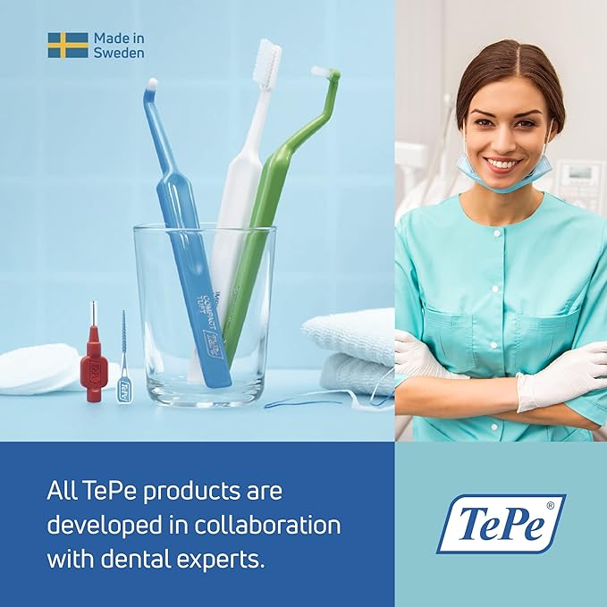 TePe Select Medium Toothbrush, Adult Medium-Bristle Toothbrush with Compact Tapered Head and Angled Neck, Pack of 1