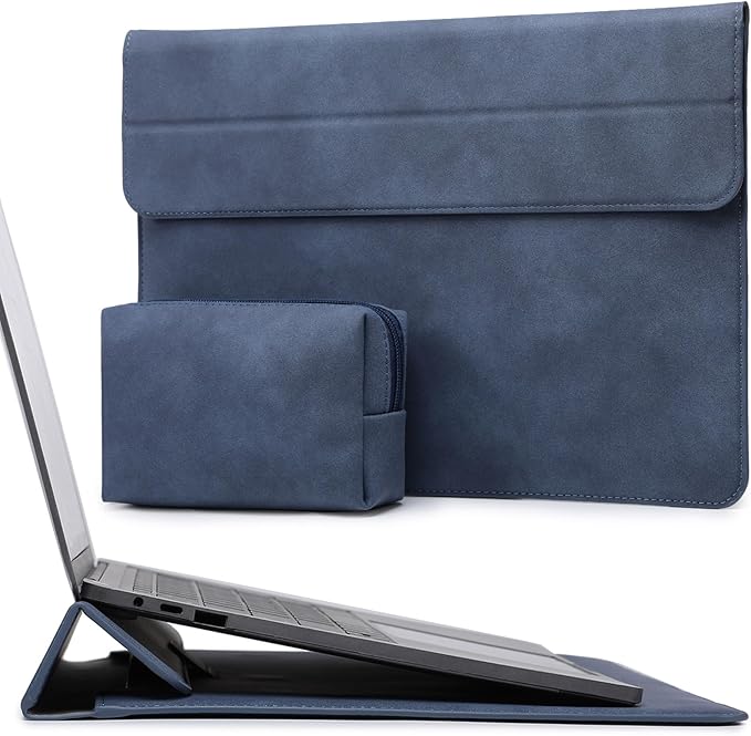 HYZUO 15 Inch Laptop Sleeve Case with Stand for MacBook Air 15 M4 A3241 M3 A3114 M2 A2941 2025-2023, 15" Surface Laptop 7/6/5/4, MacBook Pro 15 A1990 A1707 2019-2016, with Pouch, Navy Blue