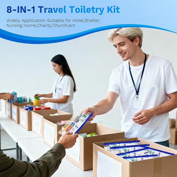 Xuezoioy Personal Hygiene Kit Bulk Pack of 10,Yellow Basic Travel Toiletry Set Disposable Toothbrushes with Toothpaste Mouthwash Floss Comb Cover and Zip Bag for Homeless,Charity,Guests