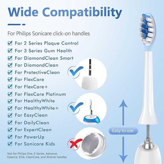 Replacement Toothbrush Heads for Philips Sonicare Electric Toothbrush, 2-in-1 Tongue Cleaner, 8 Pack, Ice Blue,Suitable for Philips Sonicare Heads, C2, C1, C3, W1, W2, W3, G1, G2, G3