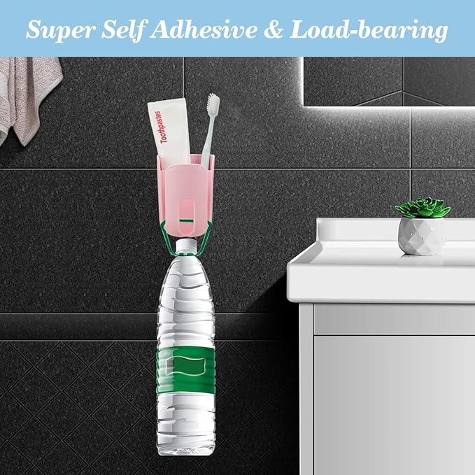 Toothbrush Holders for Bathrooms Toothbrush Holders Wall Mounted BPA-Free Tooth Brush Holder with Toothbrush Cup Drilling-Free (Pink)