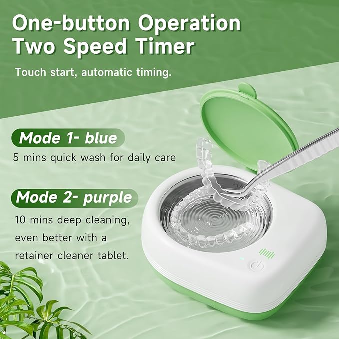 50kHz Cordless Ultrasonic Retainer Cleaner Machine Rechargeable Portable Wireless Retainer Cleaner USB Fast Charge 2000mAh Battery Charge Once Use 8 Times Small Travel Size 80ml