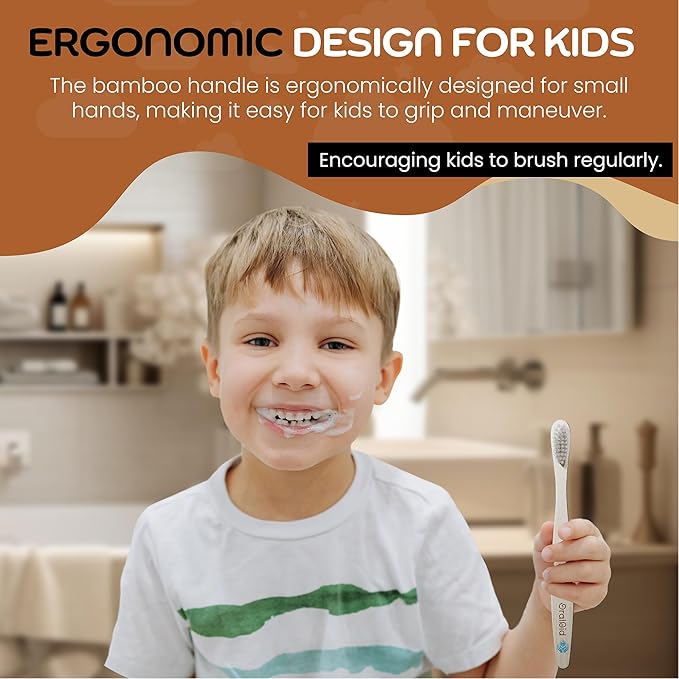Oral Aid Bamboo Toothbrushes for Baby, Bamboo Handle, Eco-Friendly Baby Bamboo Toothbrush Set, Soft Bristle, Biodegradable Packaging, 4 Pack