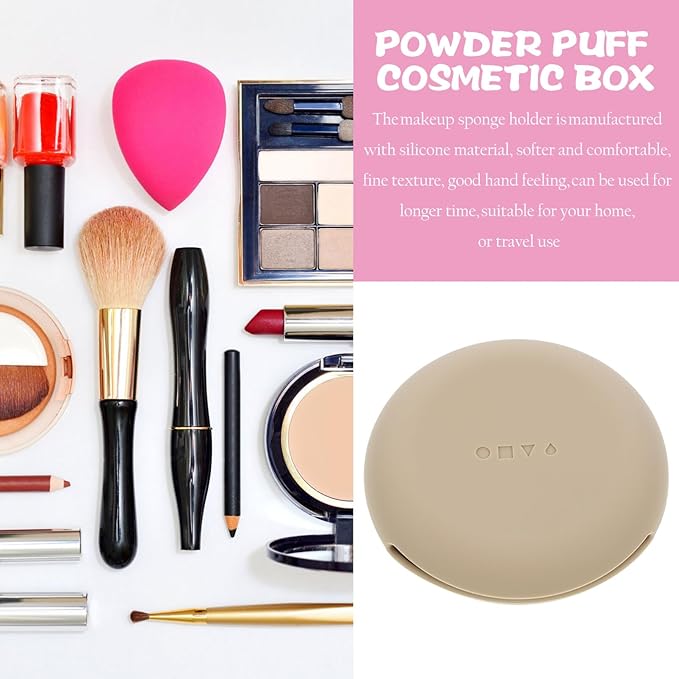 Beaupretty Makeup Puff Case Travel Silicone Powder Puff Holder Portable Makeup Sponge Container for Women Girls Coffee