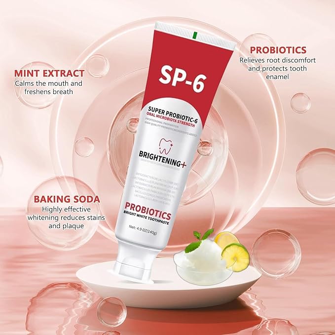 Sp-6 Probiotics Whitening Toothpaste, Sp-6 Ultra Whitening Toothpaste, Enhanced Formula with Enamel-Safe, Fluoride-Free, Fresh Breath Mint Flavor for Oral Health (4)