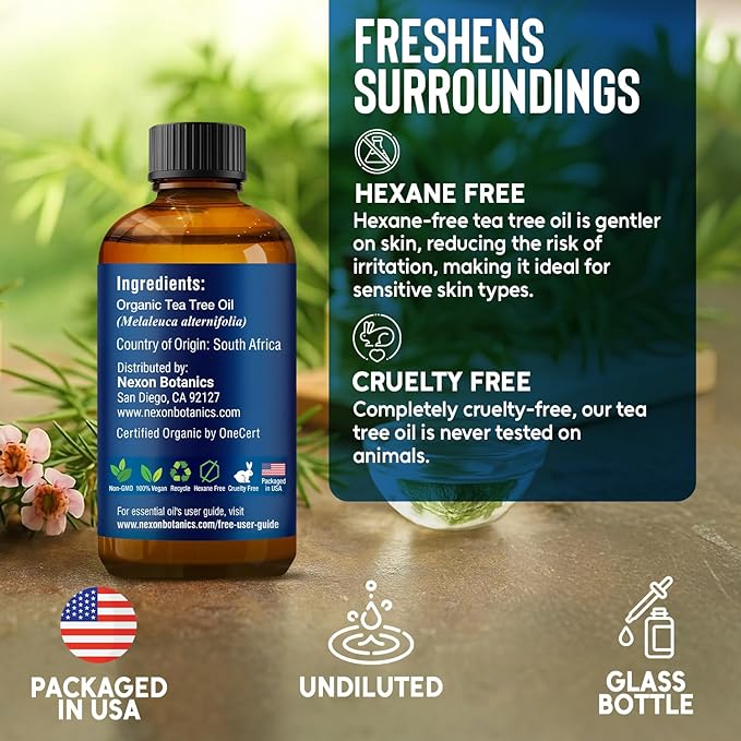 Organic Tea Tree Essential Oil 30 ml - Pure, Natural Oils for Aromatherapy, Diffusers, DIY, Candle and Soap Making Scent - Nexon Botanics